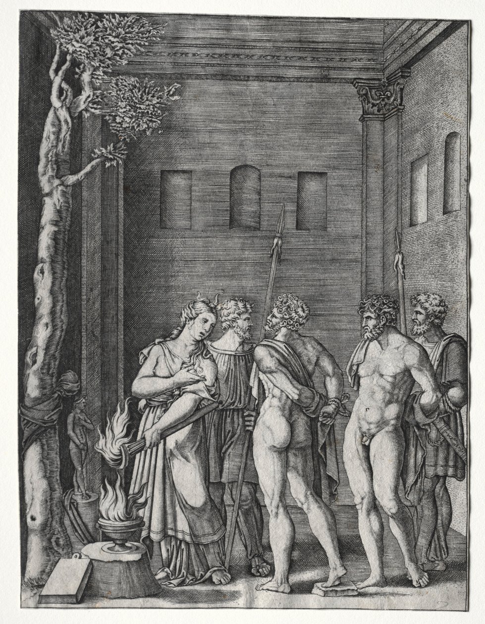 Orestes y Pílades llevados a Ifigenia para el sacrificio, 1514-1536. de Agostino Musi