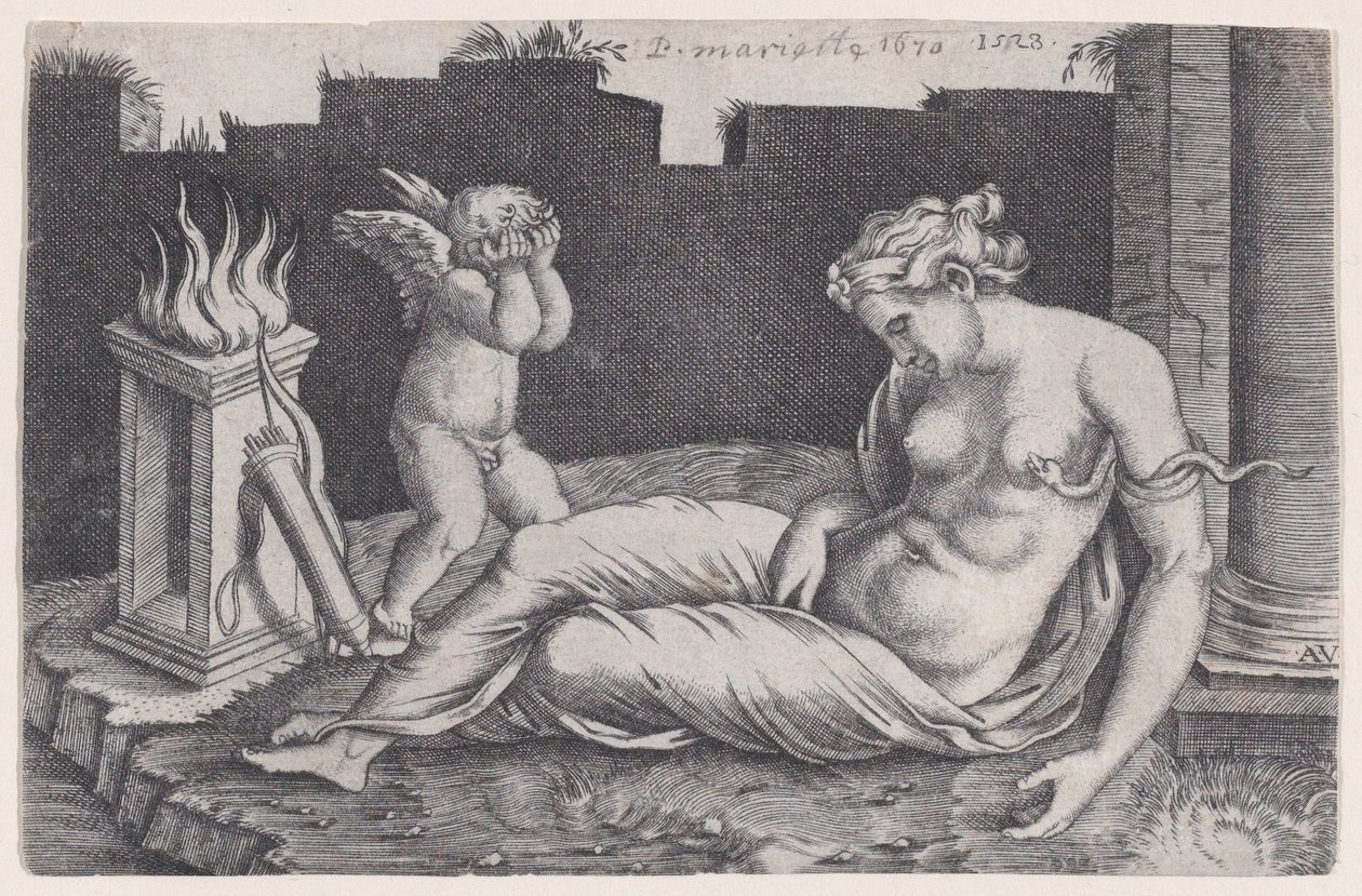 Cleopatra, fechado 1528 de Agostino Veneziano