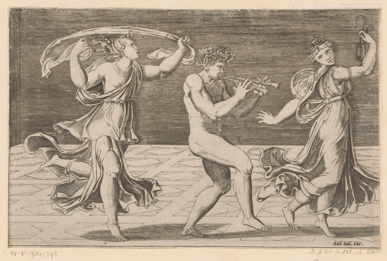Sátiros y ménades danzantes de Agostino Veneziano