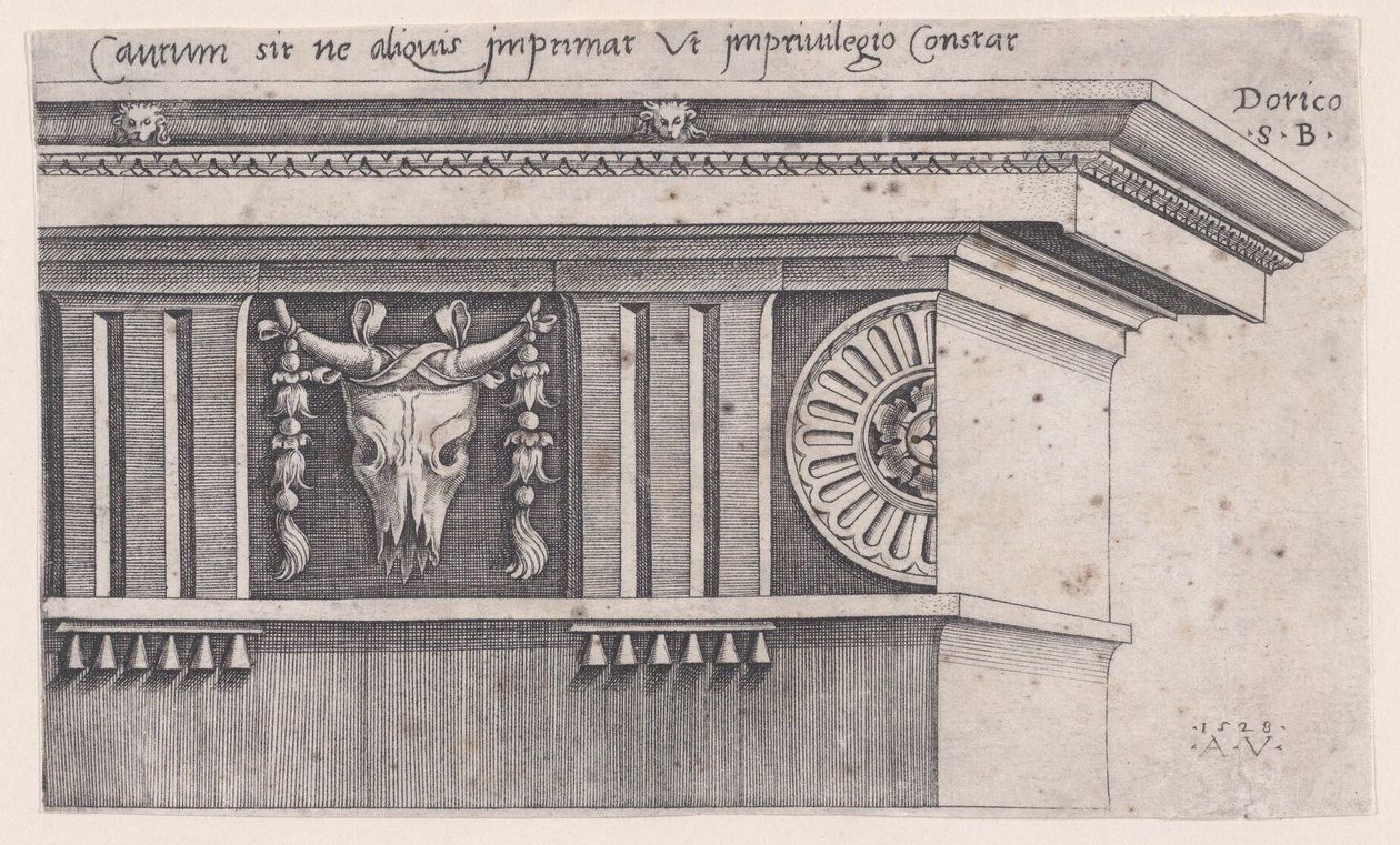 Entablamento dórico, fechado en 1528 de Agostino Veneziano