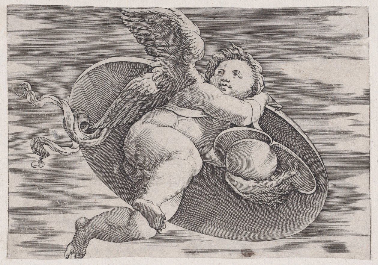 Eros Robando el Escudo del Hombre de Agostino Veneziano