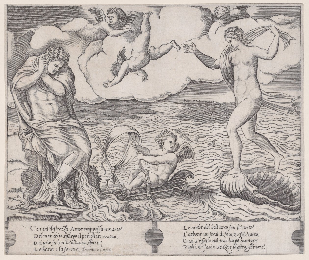 Eros en el Mar, ca. 1514-36 de Agostino Veneziano