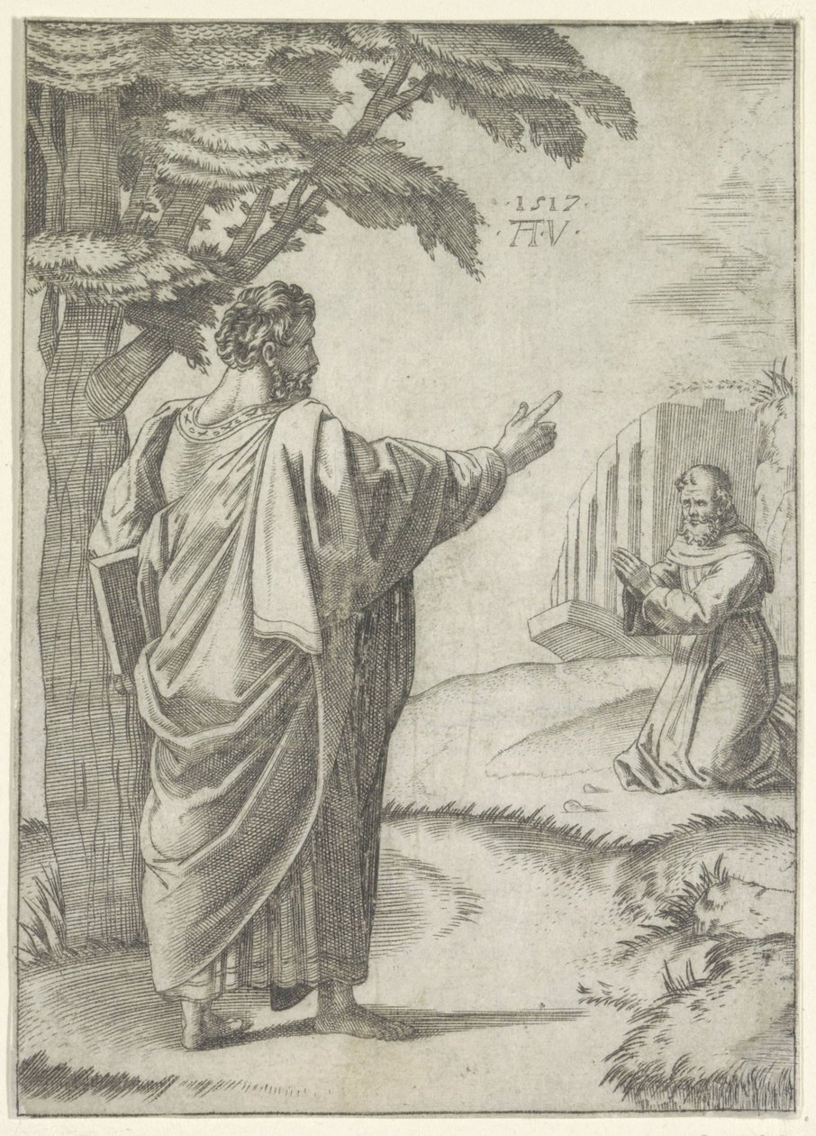 San Pablo y un monje franciscano de Agostino Veneziano