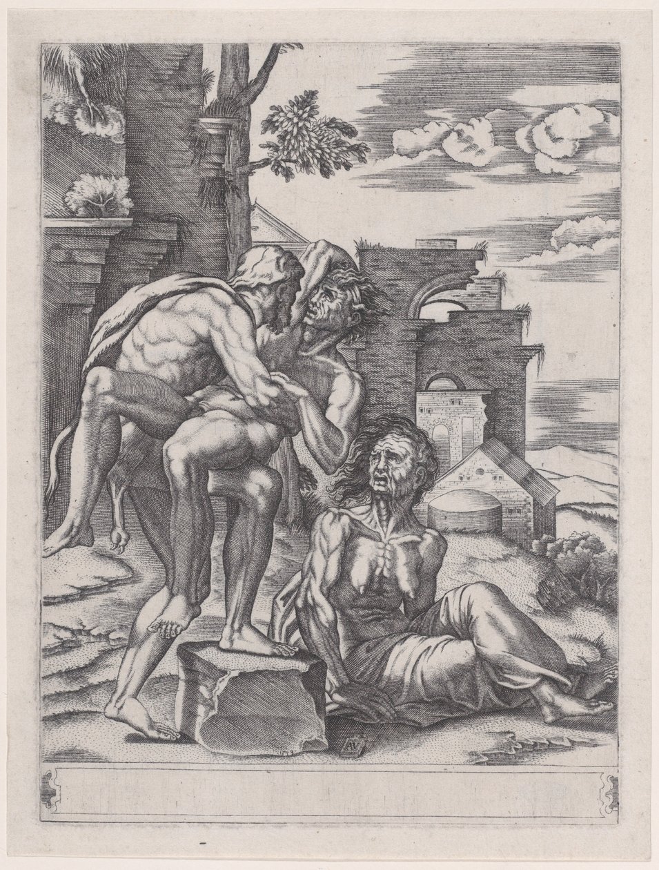 Hércules y Anteo, fechado en 1533 de Agostino Veneziano
