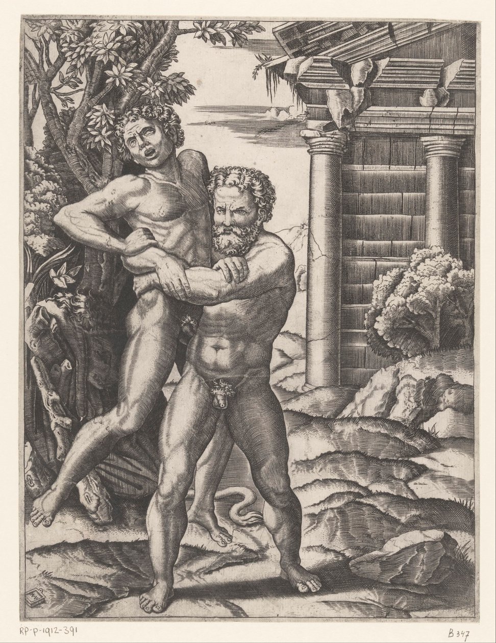 Hércules lucha con Antaeus de Agostino Veneziano