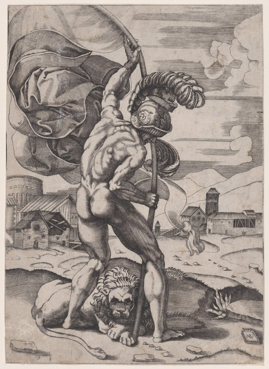 Hombre con una bandera, ca. 1514-36 de Agostino Veneziano
