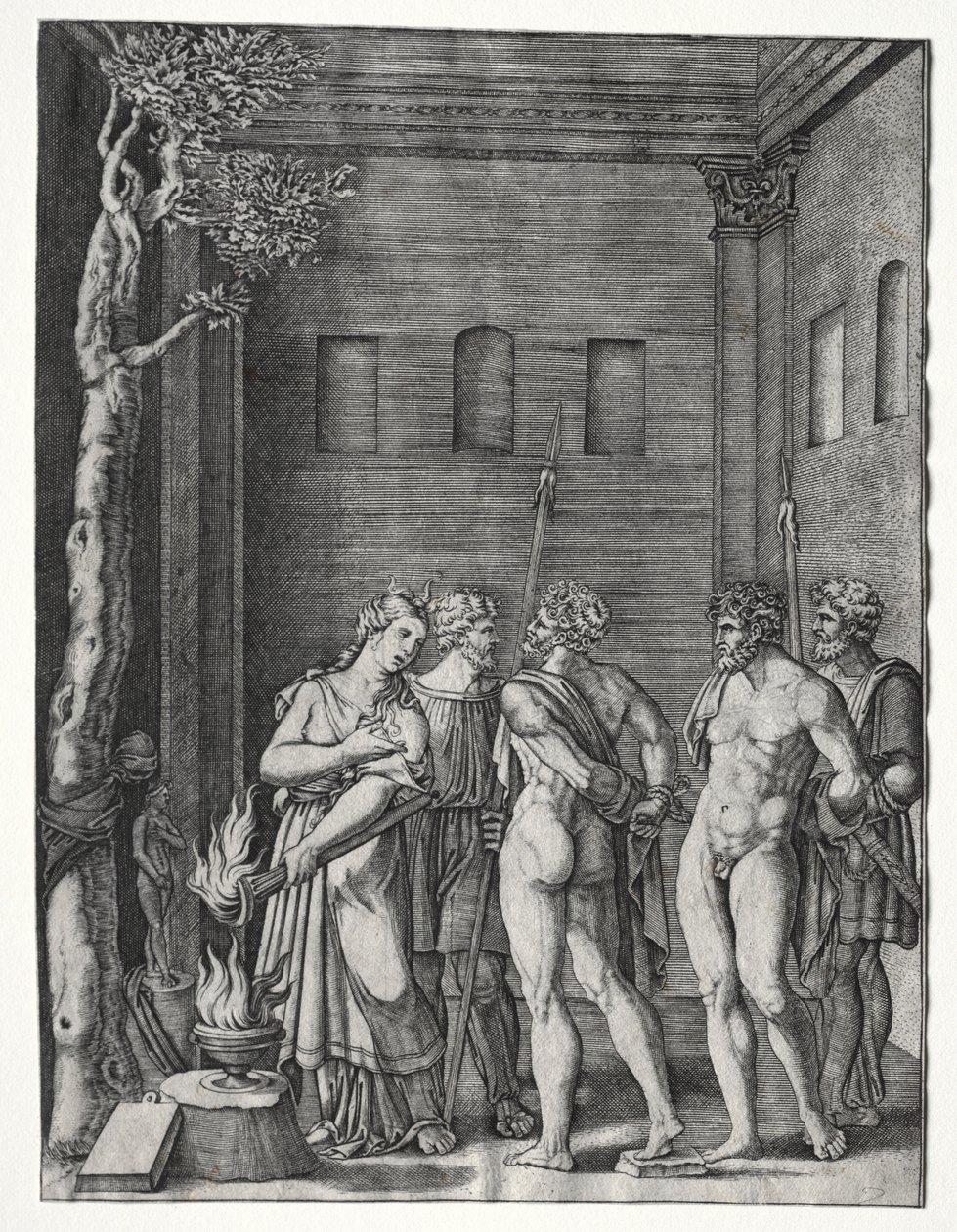 Orestes y Pílades llevados ante Ifigenia para el Sacrificio de Agostino Veneziano