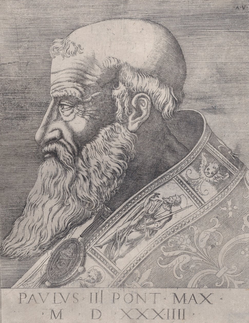 Papa Pablo III, sin sombrero, fechado 1534 de Agostino Veneziano