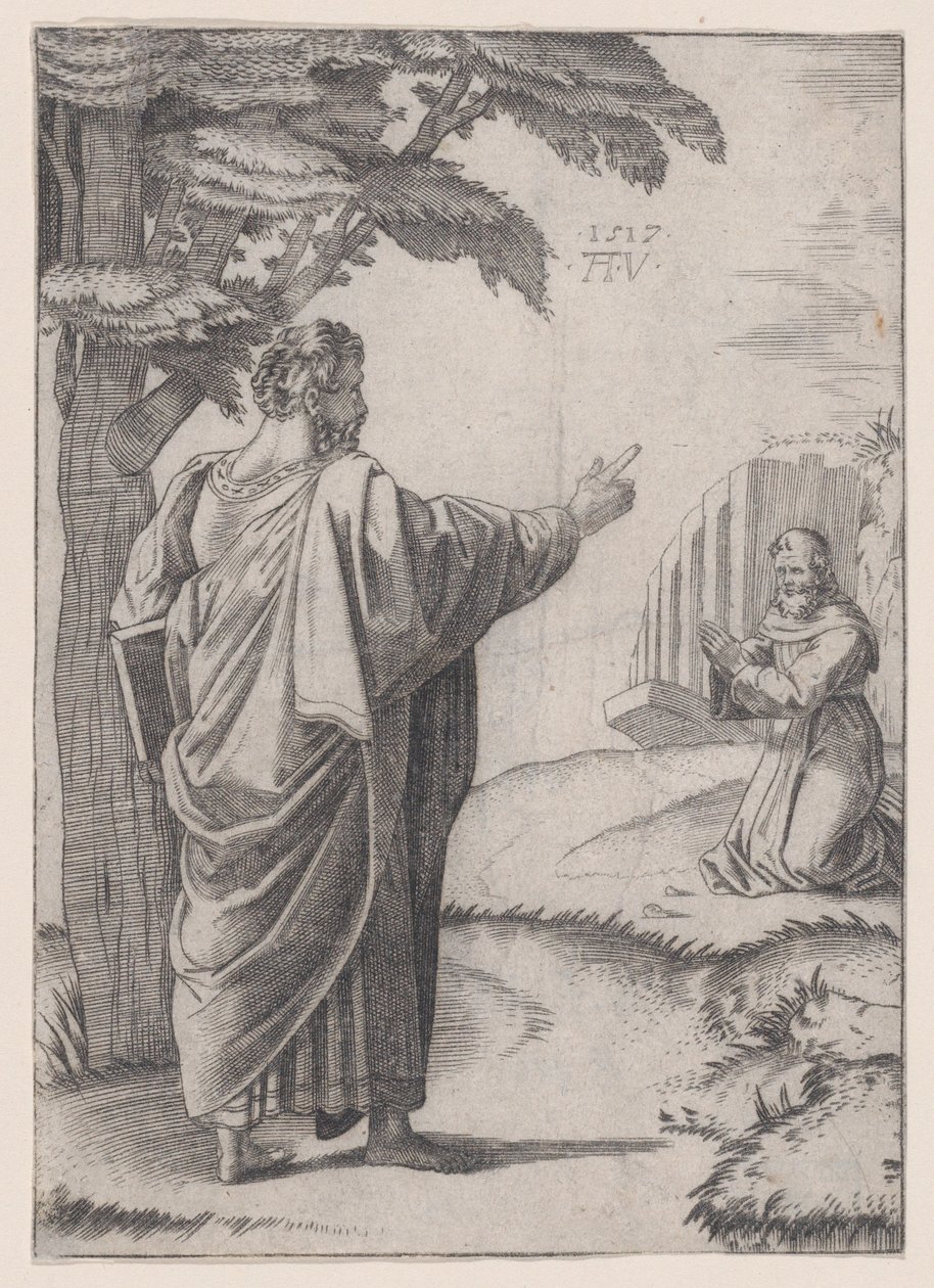 San Pablo y el fraile franciscano de Agostino Veneziano