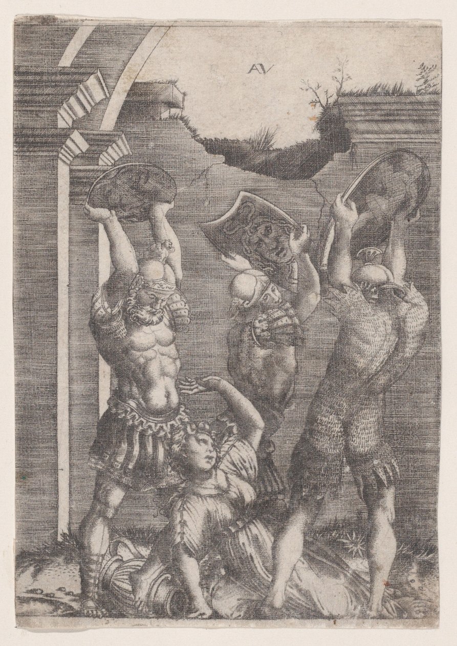 Tarpeya Aplastada por los Sabinos de Agostino Veneziano