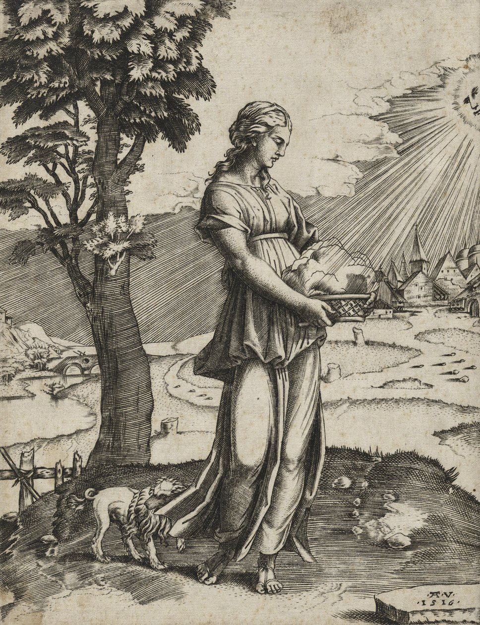 La Sibila Cumea (grabado en papel verjurado) de Agostino Veneziano