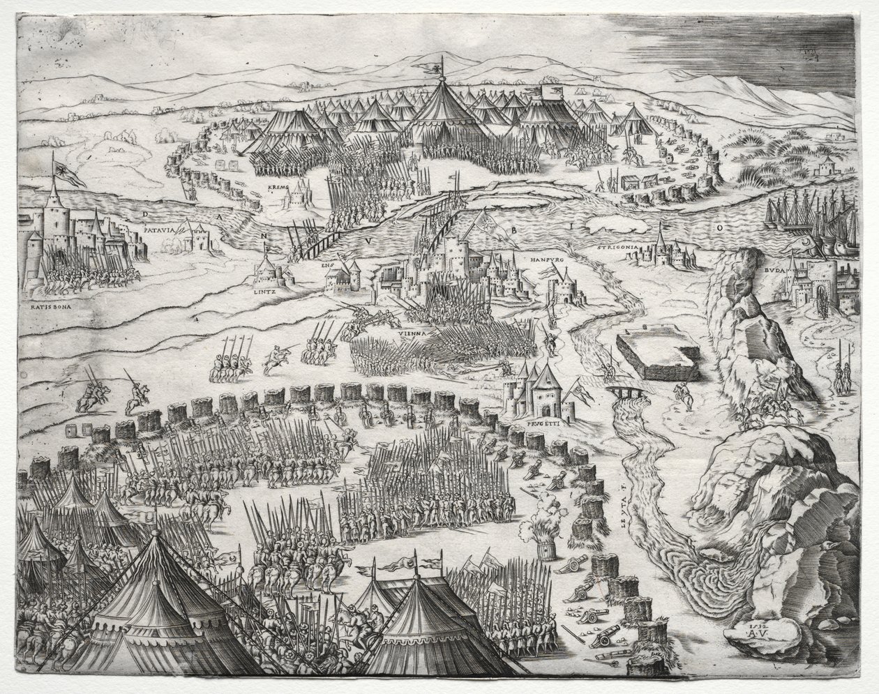 La posición y el campamento de los ejércitos de Carlos V y Solimán II de Agostino Veneziano