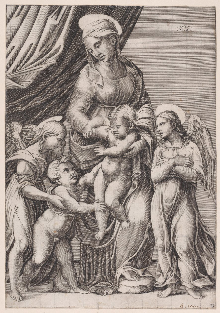 La Virgen, el Niño Jesús, el Niño San Juan y dos ángeles, fechado en 1516 de Agostino Veneziano