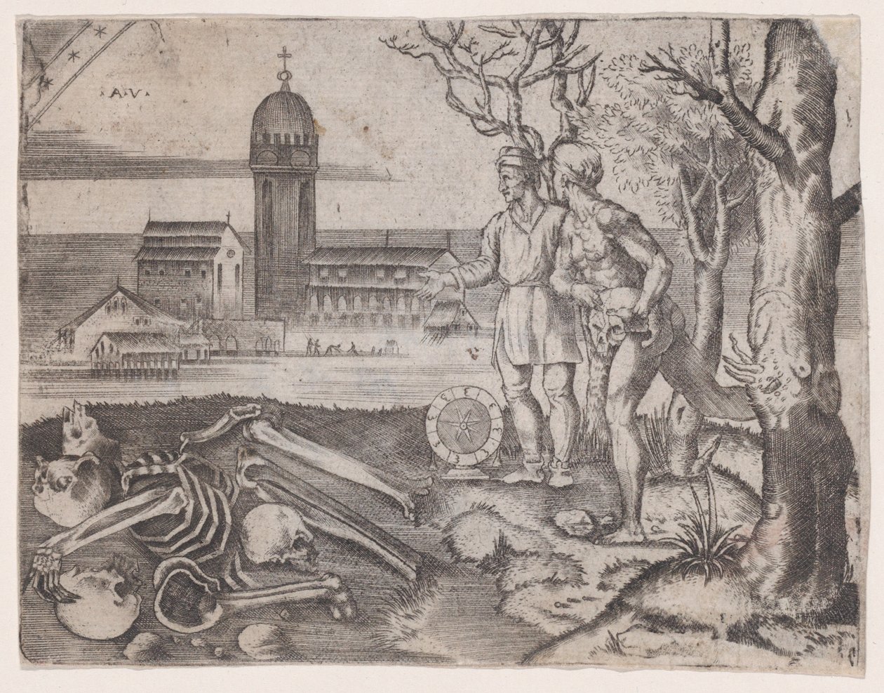 Dos hombres en un cementerio, ca. 1514-36 de Agostino Veneziano
