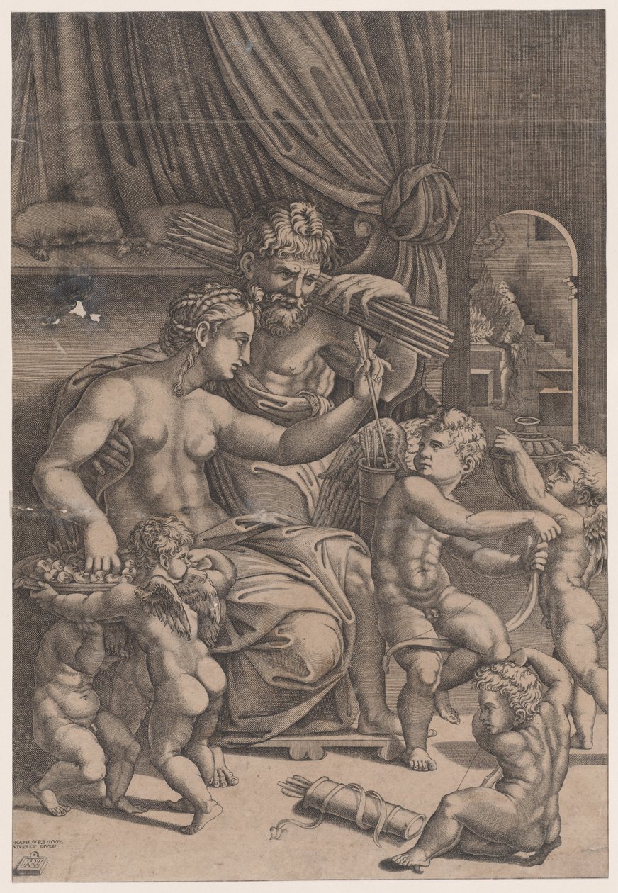 Venus y Vulcano Rodeados de Cupidos de Agostino Veneziano