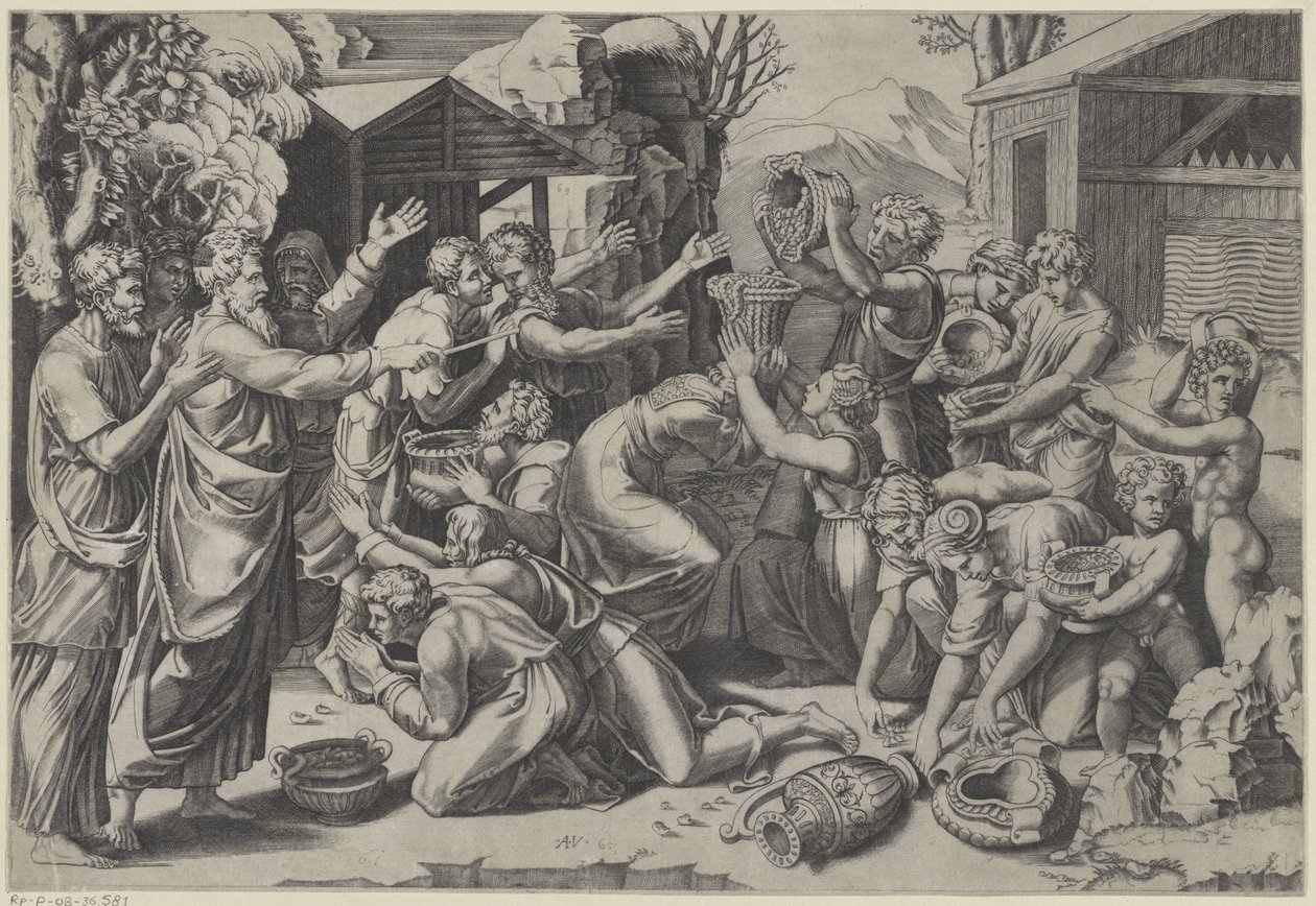 Recogiendo el maná de Agostino Veneziano