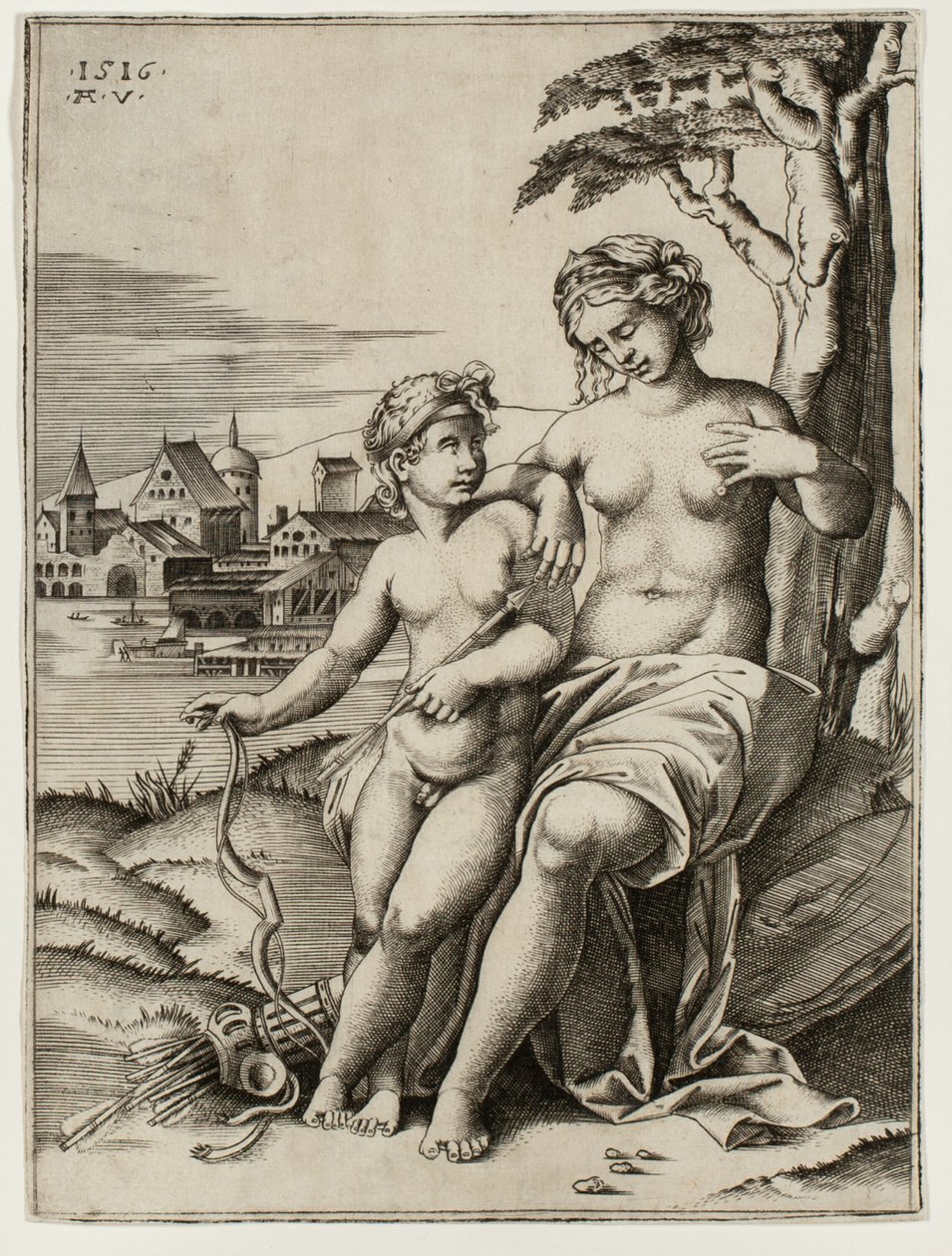 Venus herida por el dardo de Cupido de Agostino dei Musi