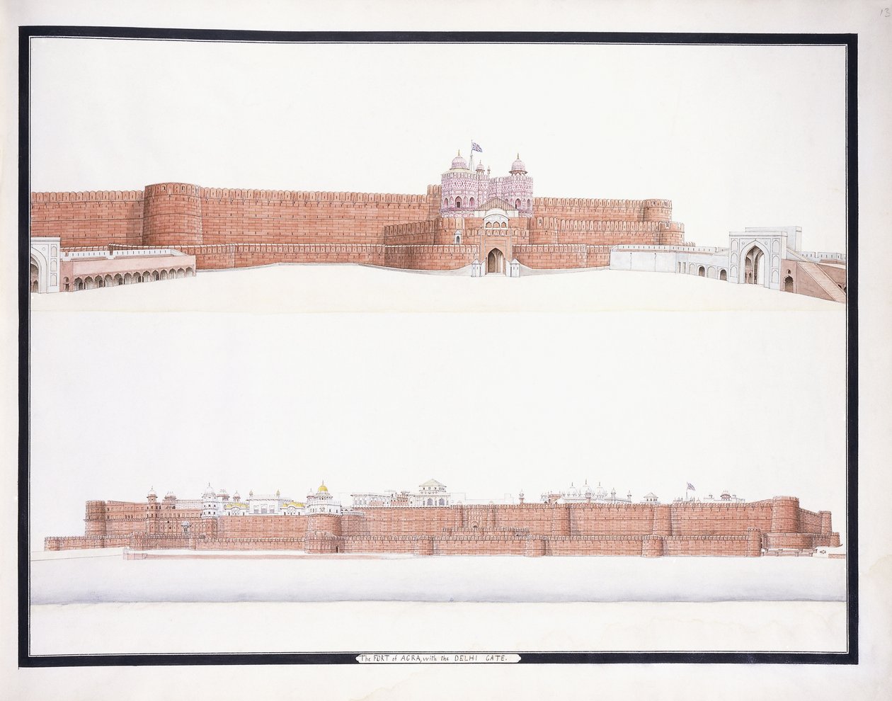 El Fuerte de Agra, con la Puerta de Delhi, c. 1815 de Agra School