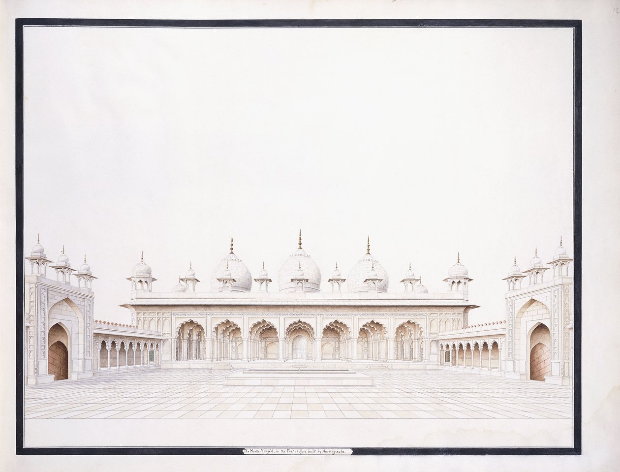 La Moti Musjid en el Fuerte de Agra, c. 1815 de Agra School