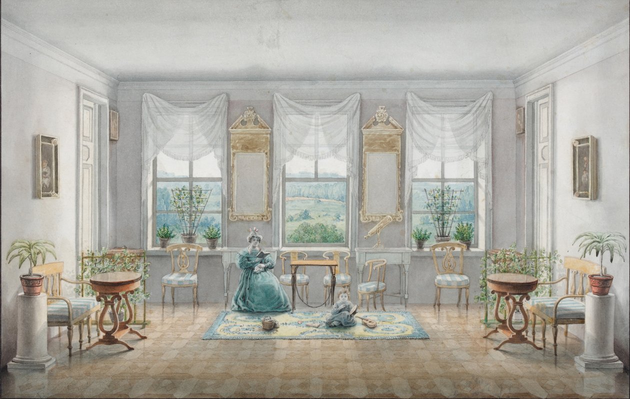 El salón en la casa solariega Gorki, 1831 de Agrafena Dmitrievna Blagovo