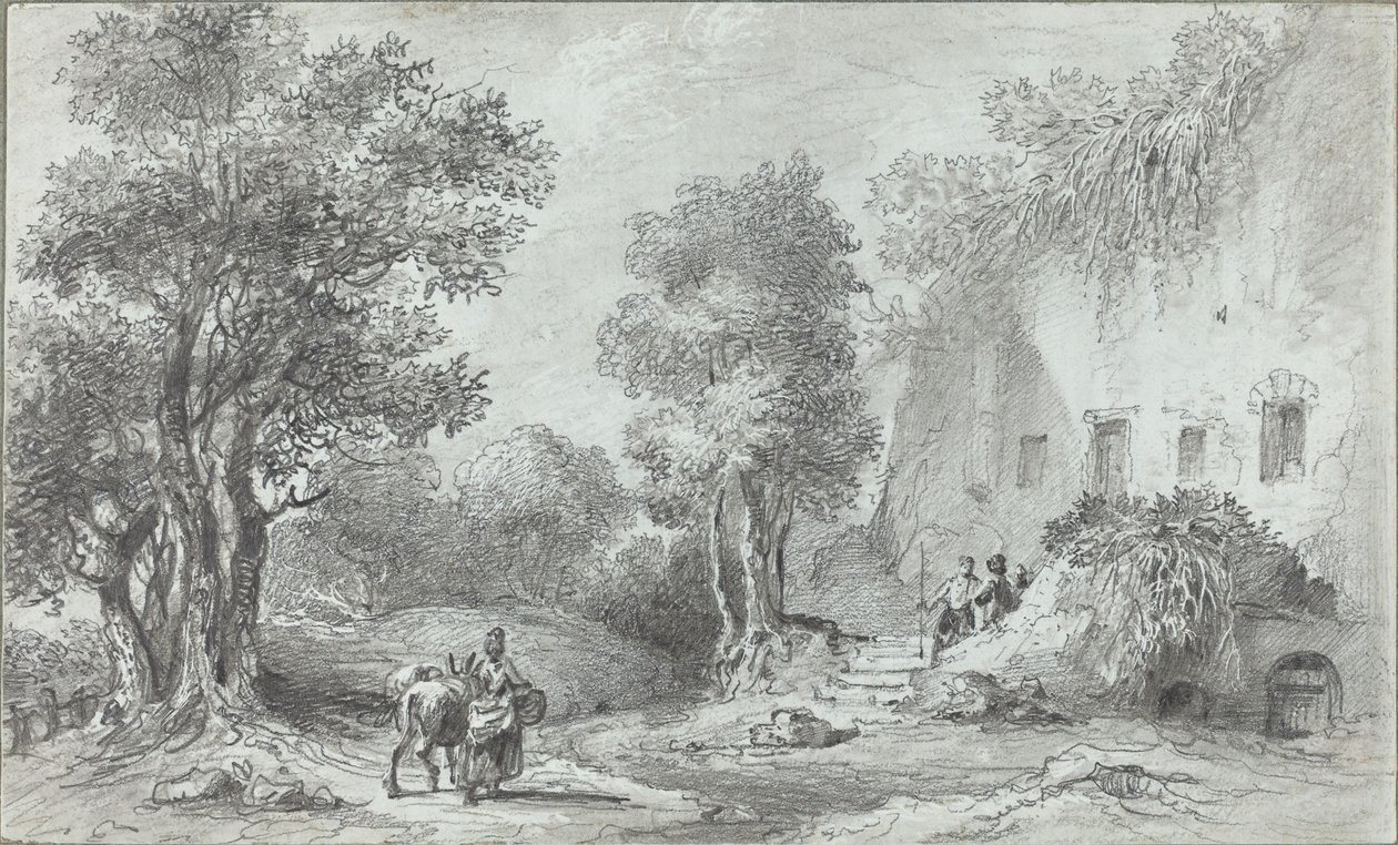 Paisaje con campesinos frente a una posada de Aignan Thomas Desfriches