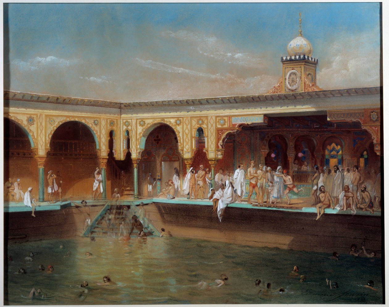 Les bains Deligny en París en 1842. Pintura de Aime Bassompierre-Sewrin (1809-1896) de Aime Bassompierre Sewrin