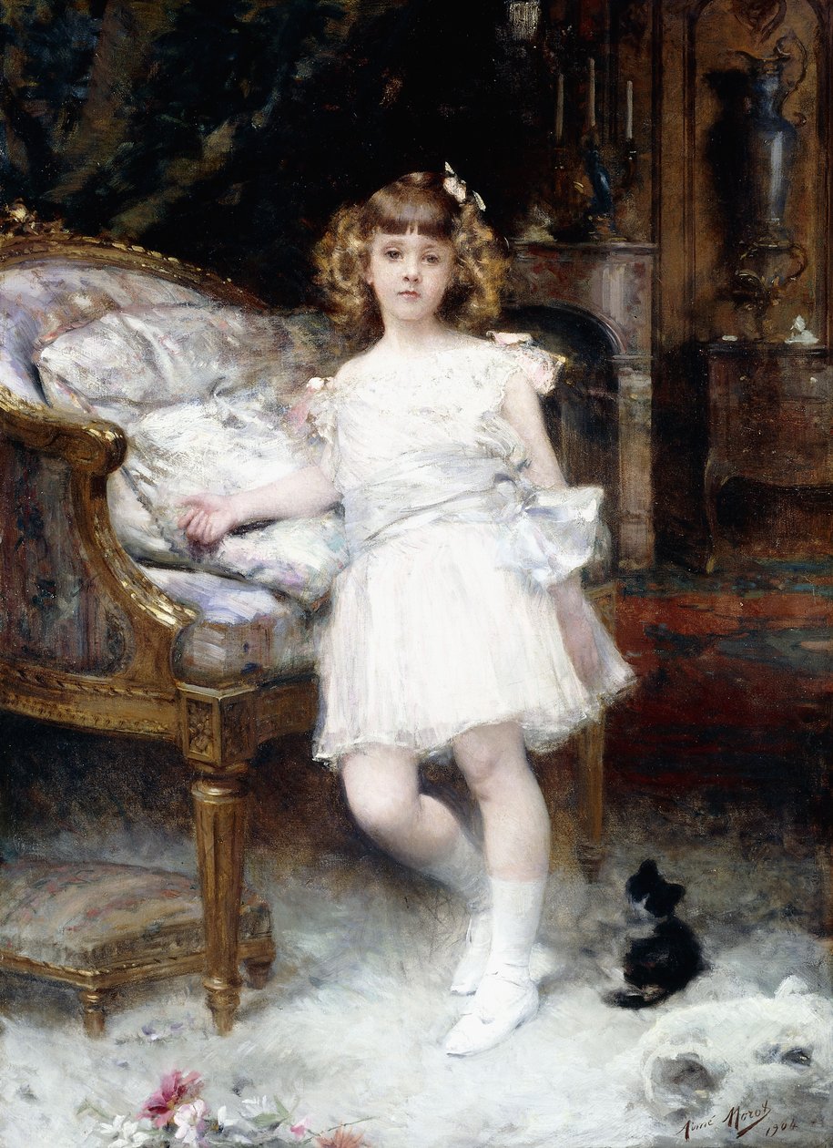 Retrato de Janine Potin con un gatito, 1904 de Aimé Nicolas Morot