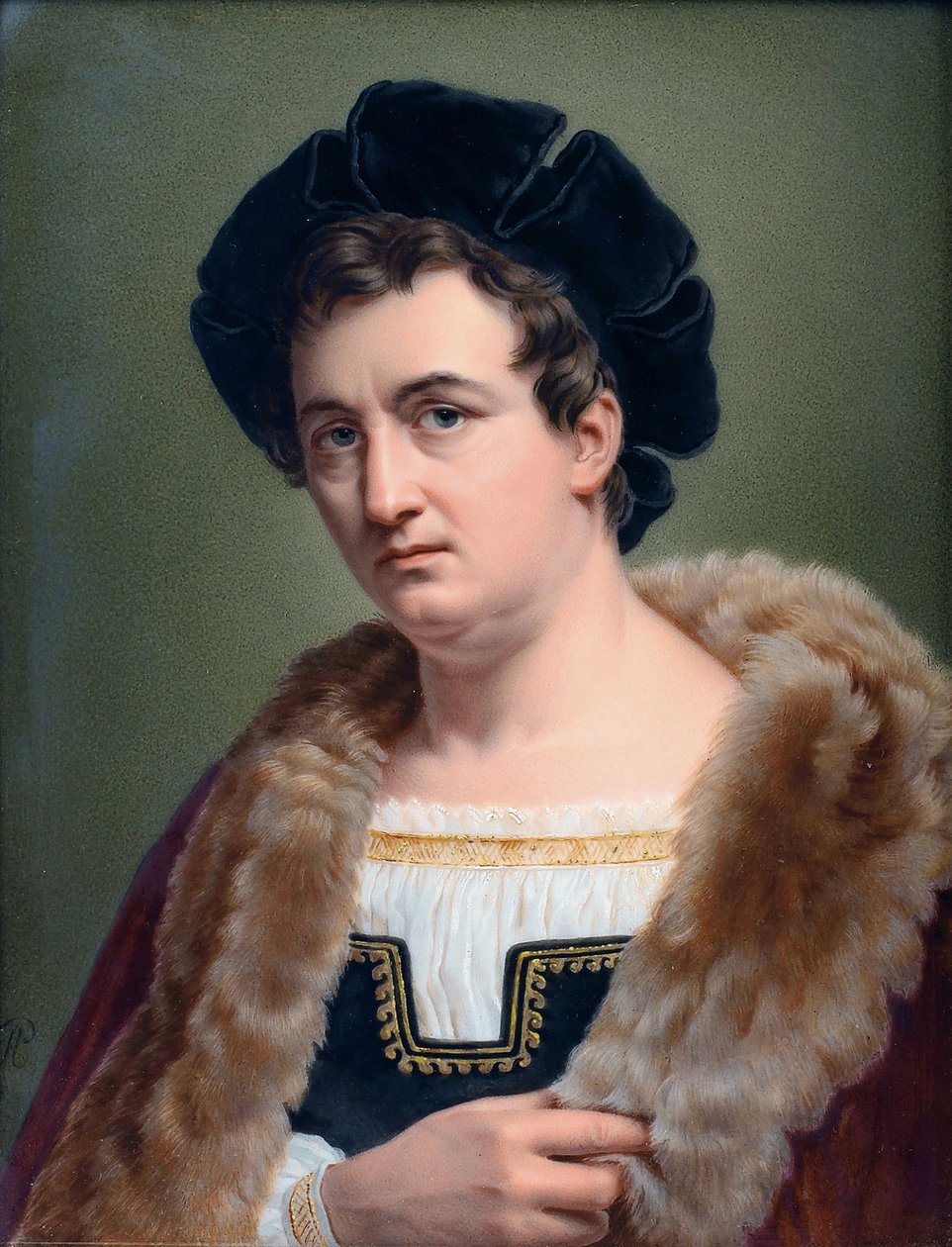 Retrato de François-Joseph (Francois Joseph) Talma (1763-1826), actor francés, en 1822 - Retrato de François-Joseph Talma (1763-1826) - Perlet, Aimee (activo 1824-1845) - 1823 - Gouache sobre porcelana - 18,5x14 - Colección privada de Aimée Perlet