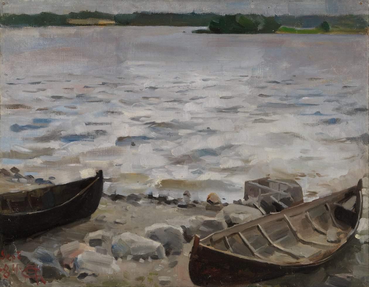 Barcos en la orilla de Akseli Gallen-Kallela