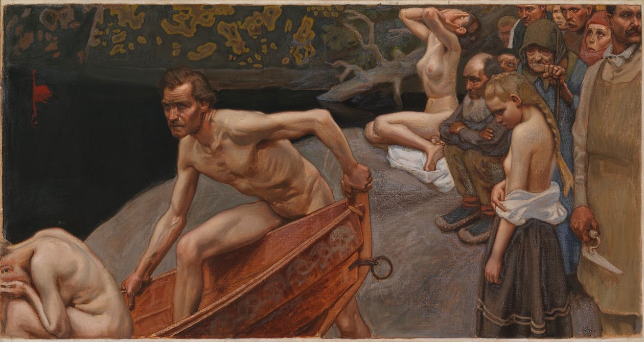 «Junto al río Tuonela», estudio para los frescos del mausoleo de Jusélius de Akseli Gallen-Kallela