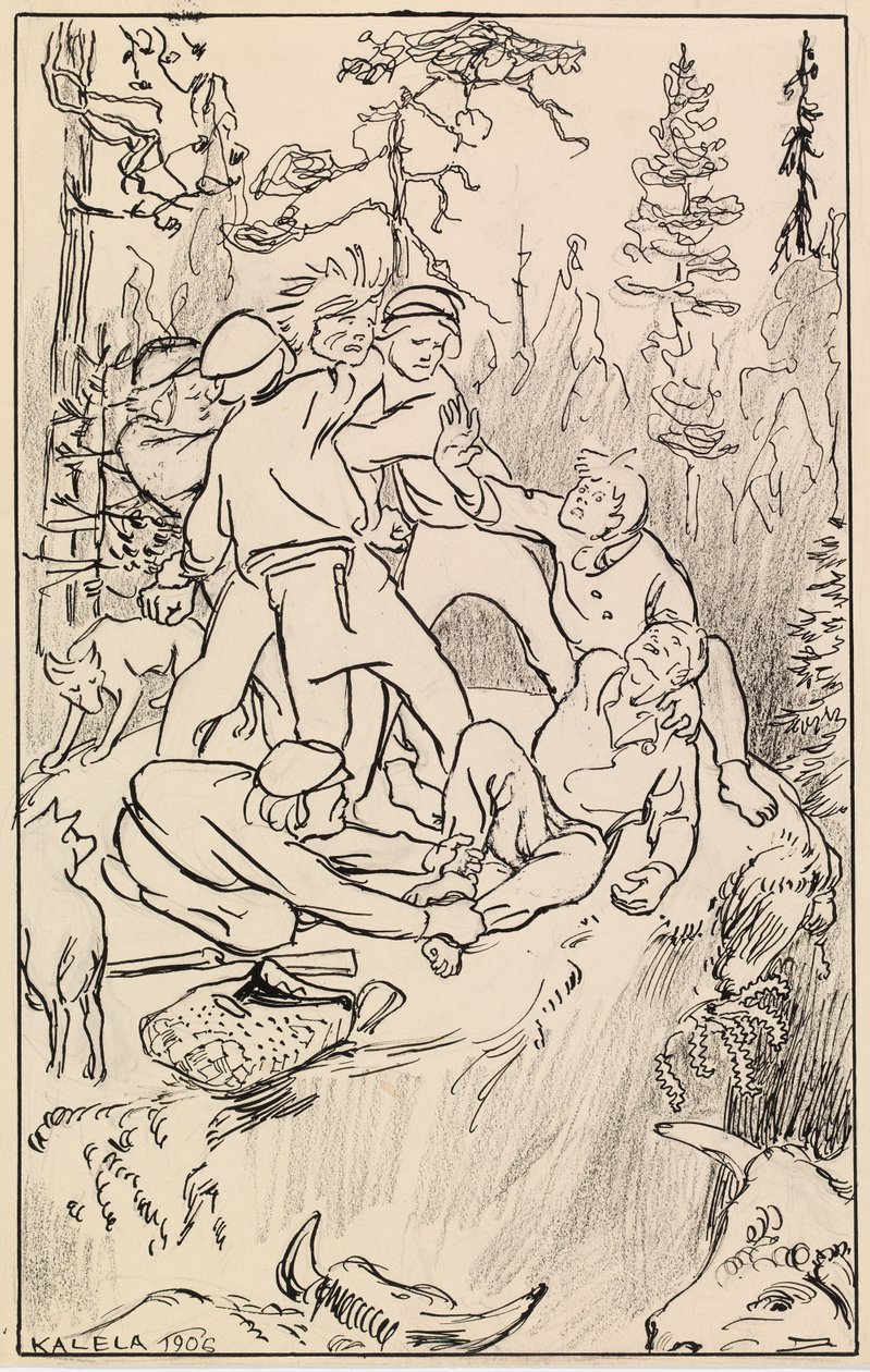 Combate en la roca de Hiidenkivi de Akseli Gallen-Kallela