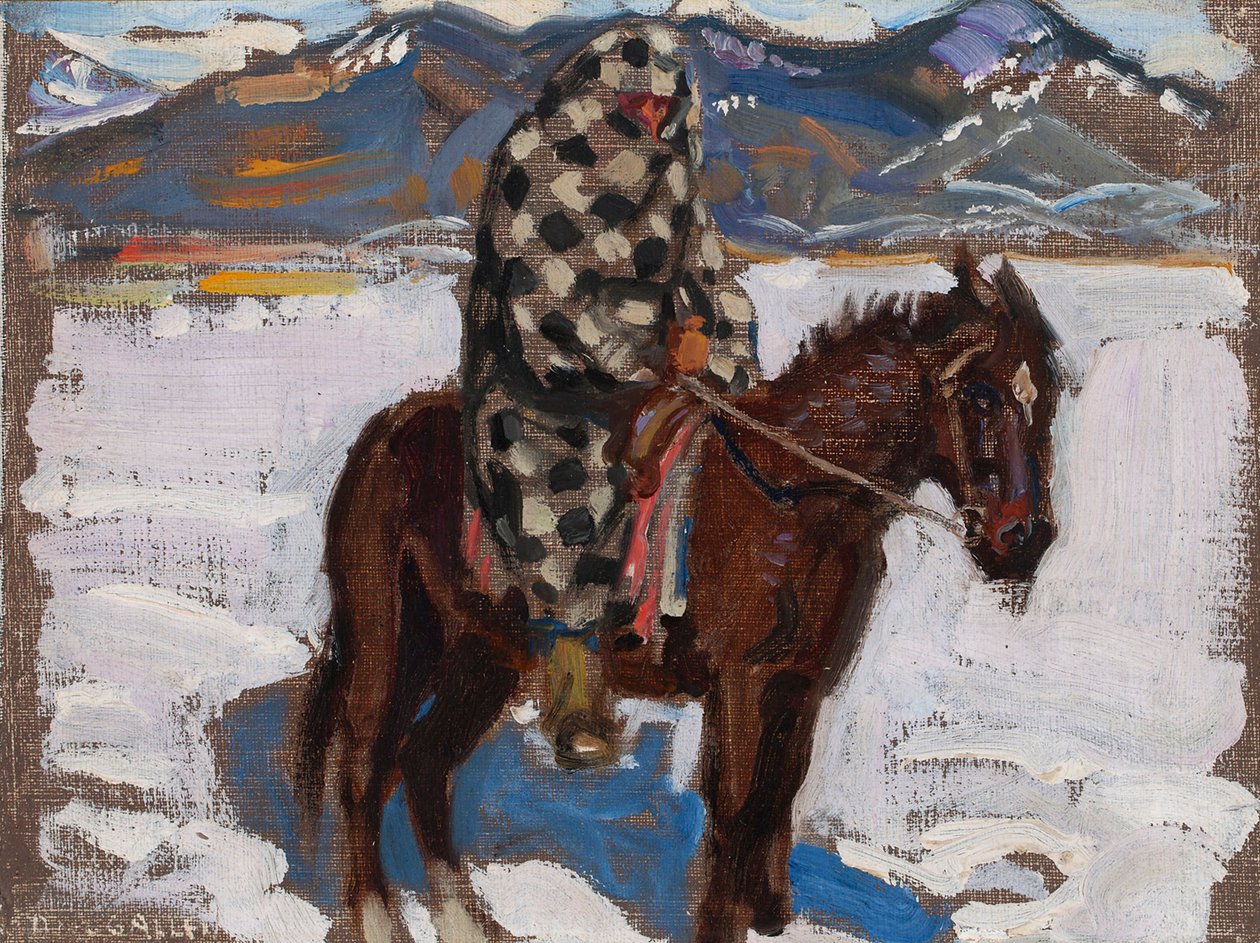 Indígena americano a caballo en la nieve de Akseli Gallen-Kallela