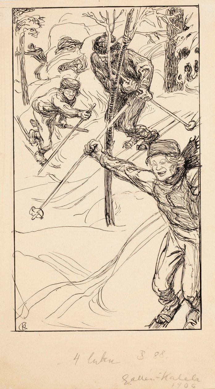 Los hermanos esquiando de Akseli Gallen-Kallela