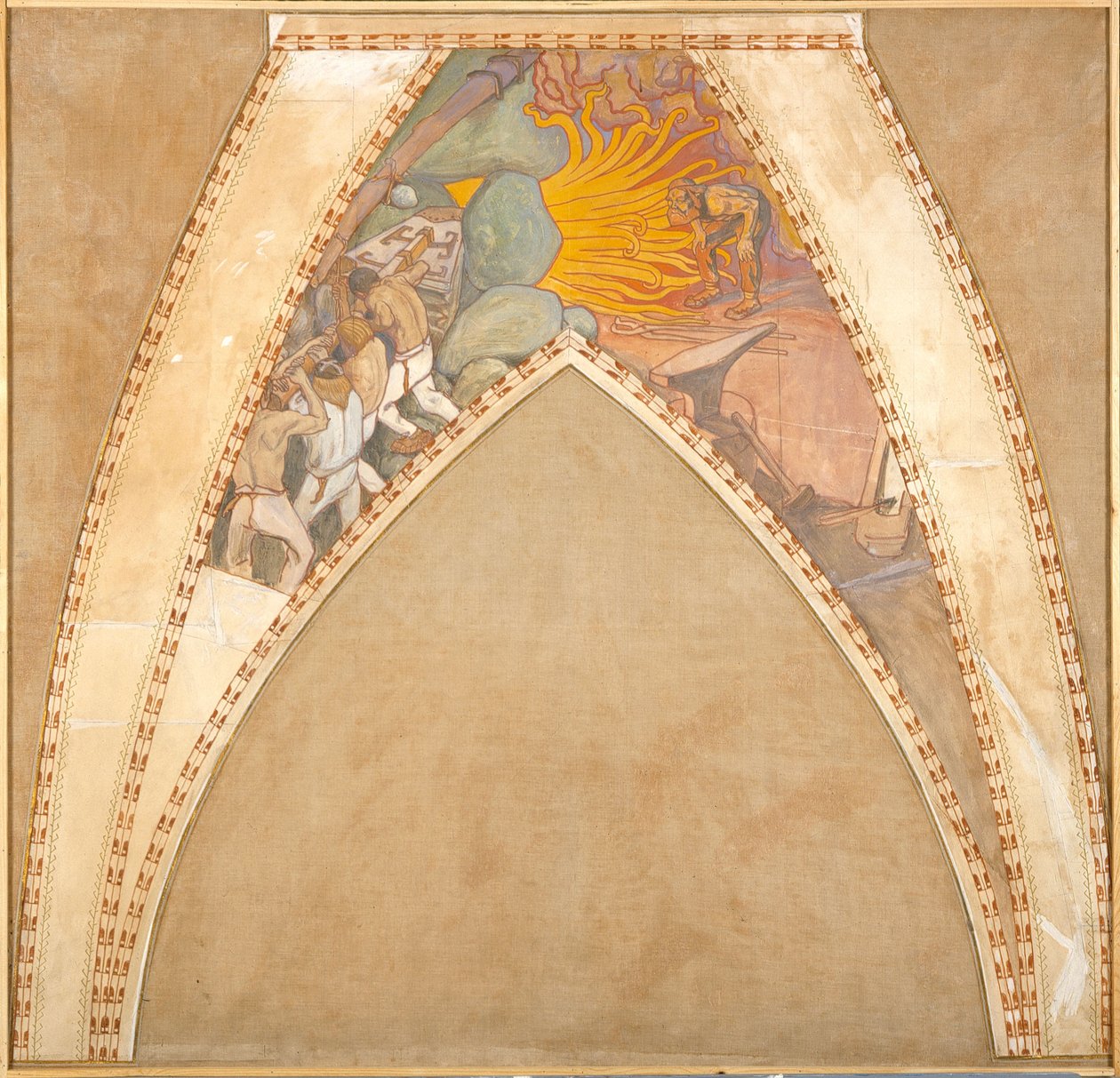 Das Schmieden des Sampo, Skizze für die Kuppelfresken des finnischen Pavillons auf der Weltausstellung 1900 in Paris de Akseli Gallen-Kallela