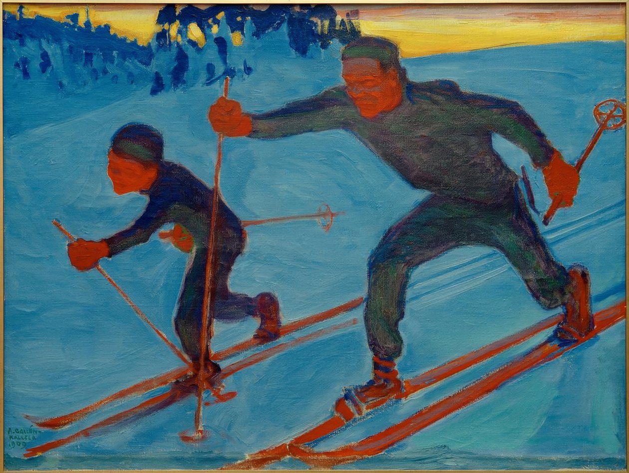 Akseli y Jorma esquiando de Akseli Valdemar Gallen Kallela