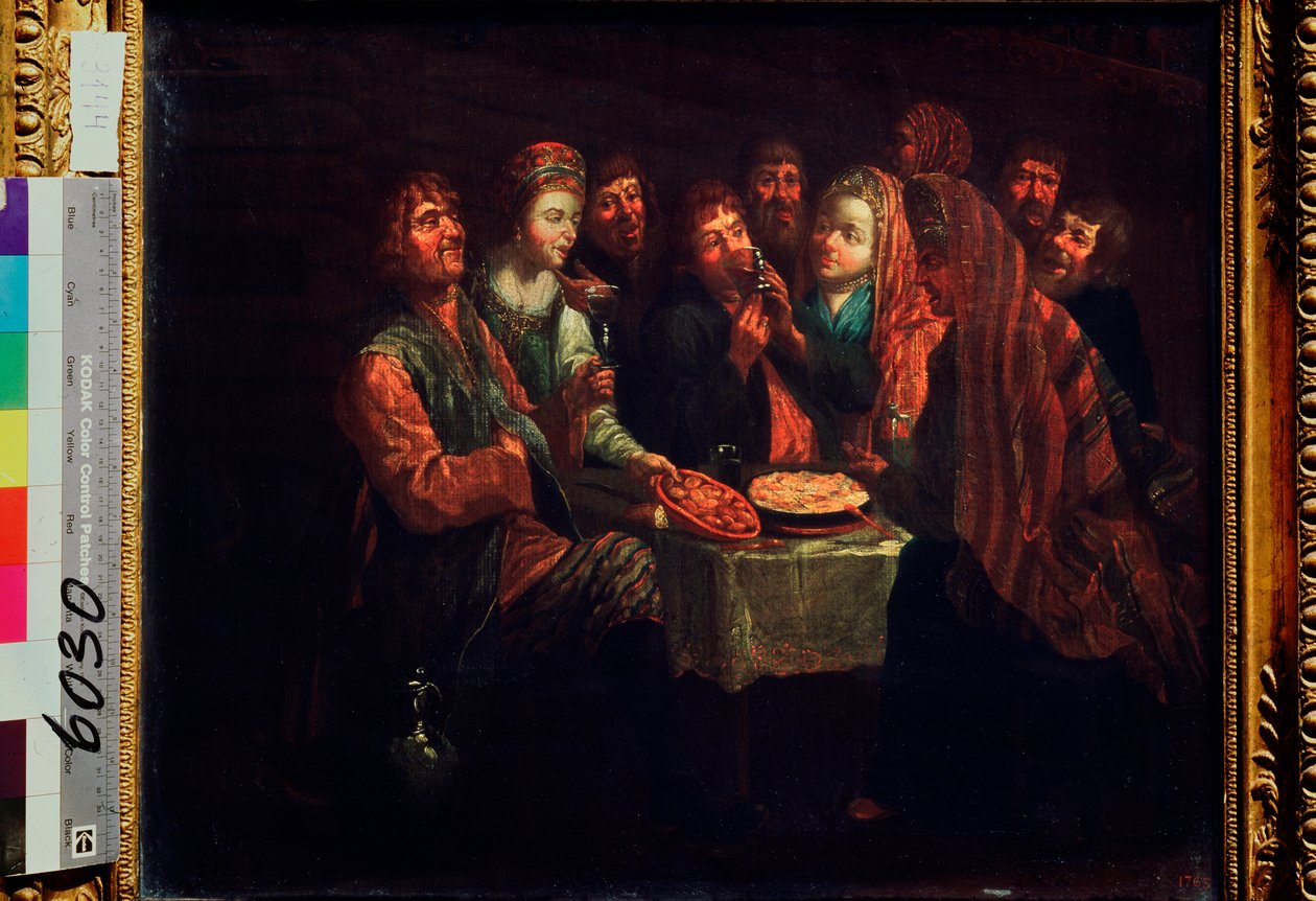 Fiesta campesina - Pintura de Al Vishnekov (primera mitad del siglo XVIII), óleo sobre lienzo, arte ruso del siglo XVIII - Museo Estatal Ruso, San Petersburgo de Al Vishnekov