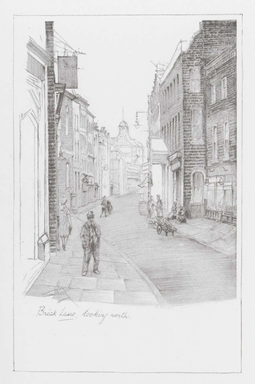 London Lanes: Brick Lane, mirando al norte (litografía) de Alan Stapleton