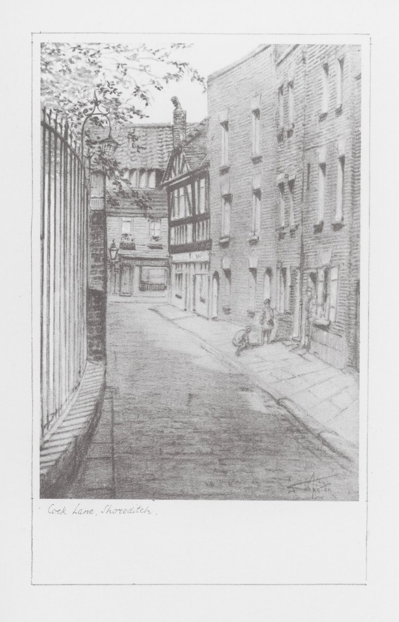Londres Lanes: Cock Lane, Shoreditch (litografía) de Alan Stapleton