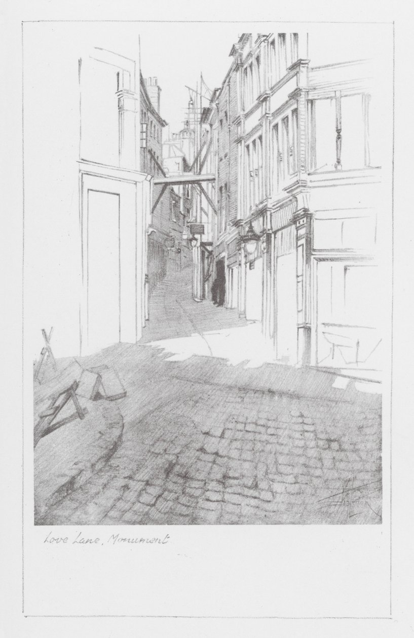 London Lanes: Love Lane, Monument (litografía) de Alan Stapleton