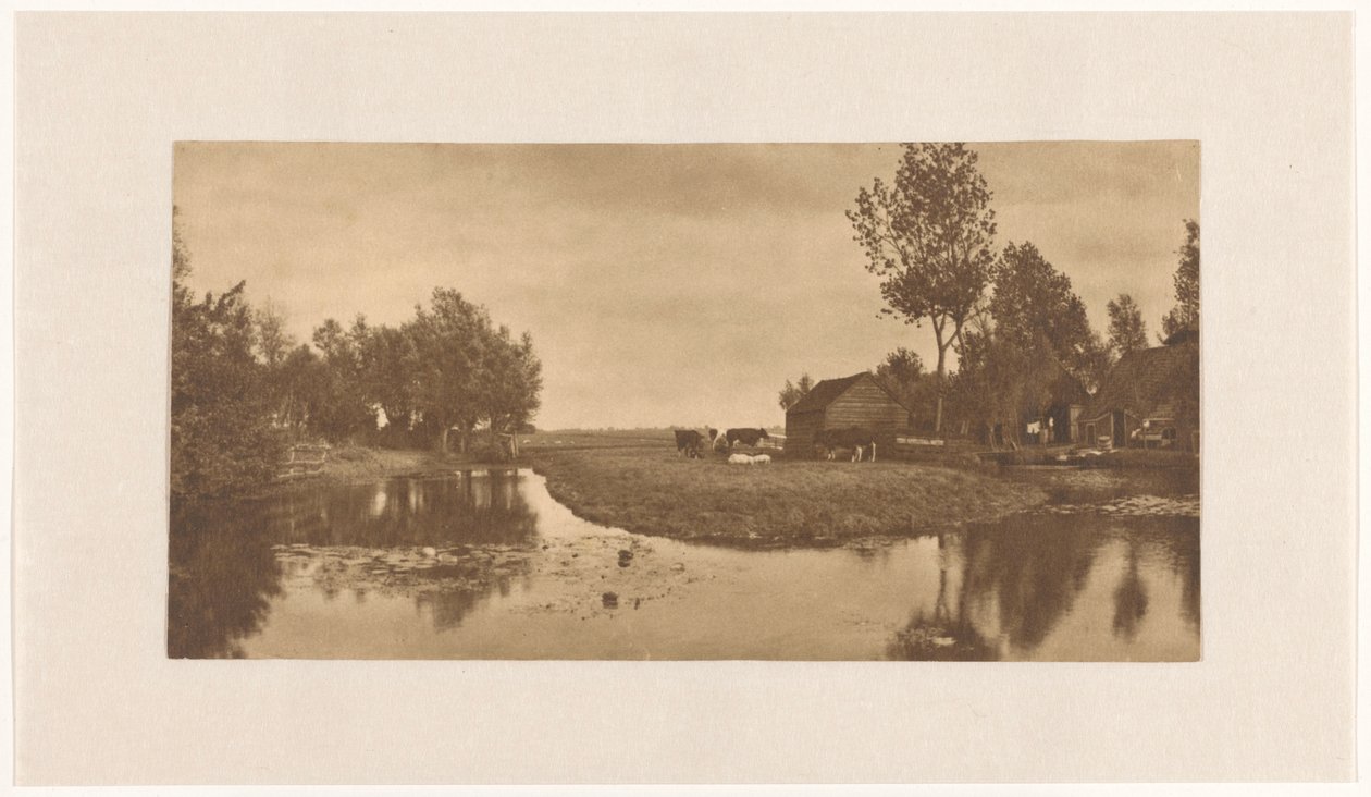Paisaje con granja y ganado en el agua (¿Holanda Septentrional?), Países Bajos de Alb. Kapteijn