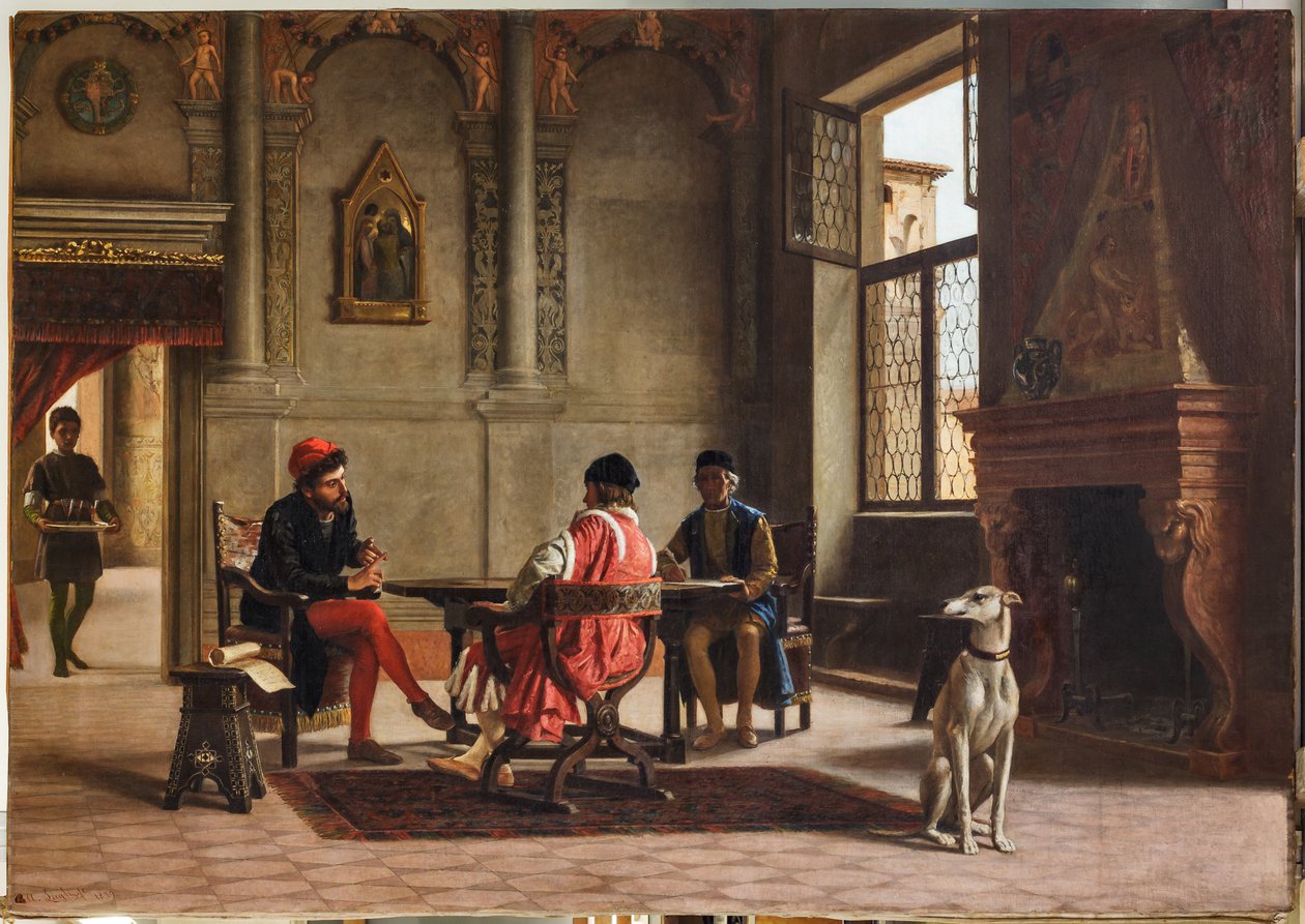 Ludovico Ariosto como embajador en el encuentro con Alberto Pío (óleo sobre lienzo) de Albano Lugli