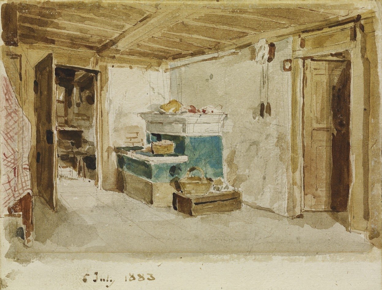 Habitación de campesino con estufa verde de Albert Anker