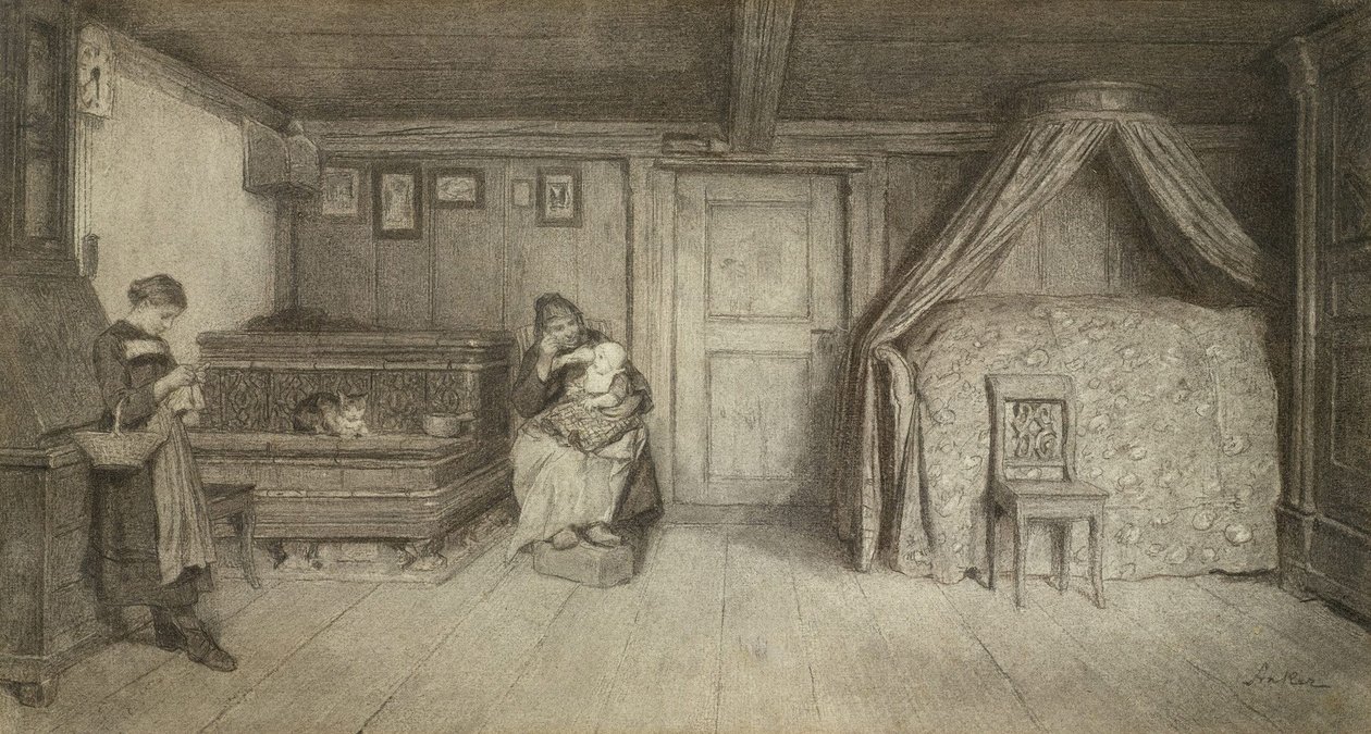 Escena familiar en un interior de Albert Anker