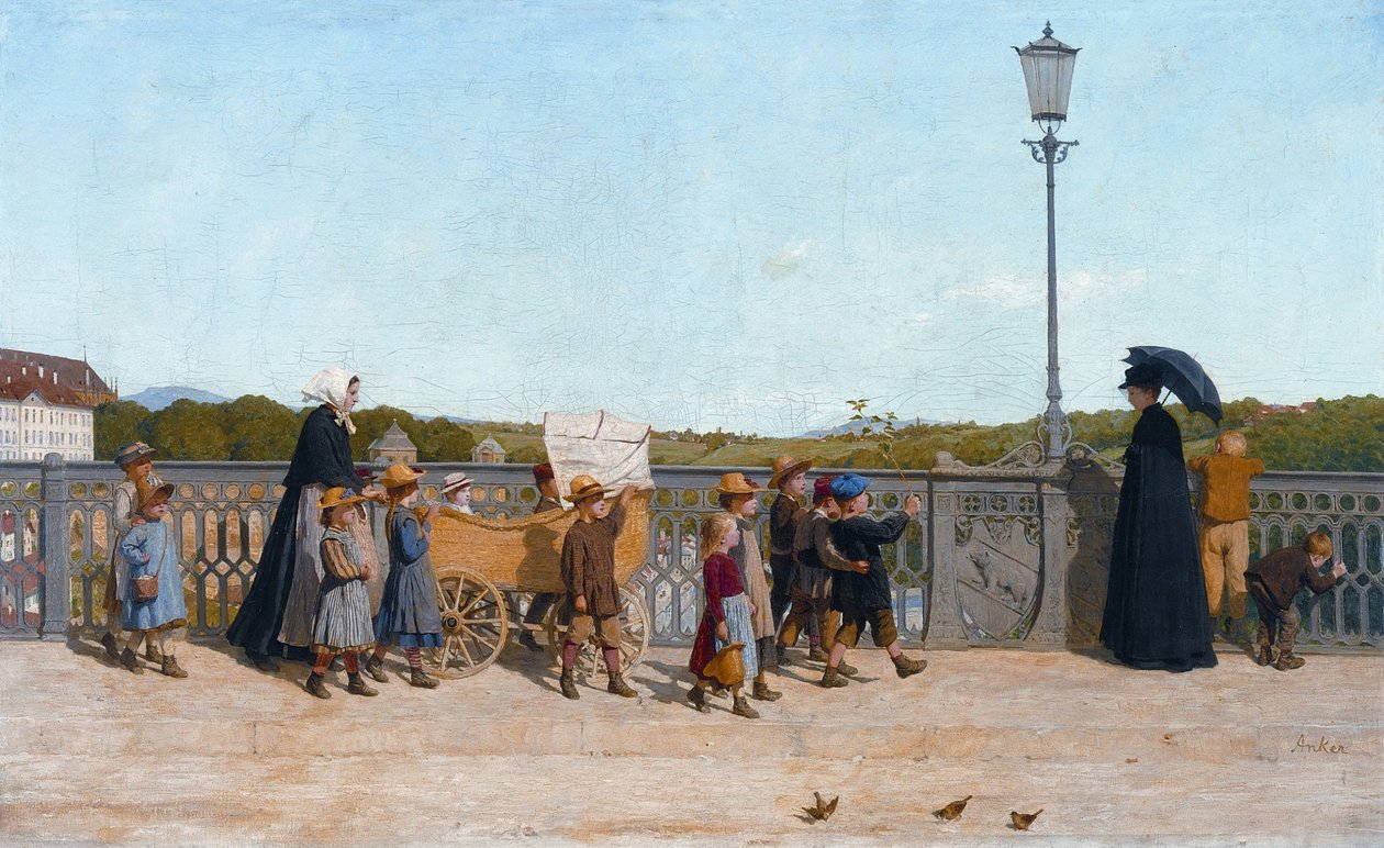 Escuela infantil en el puente Kirchenfeld de Albert Anker