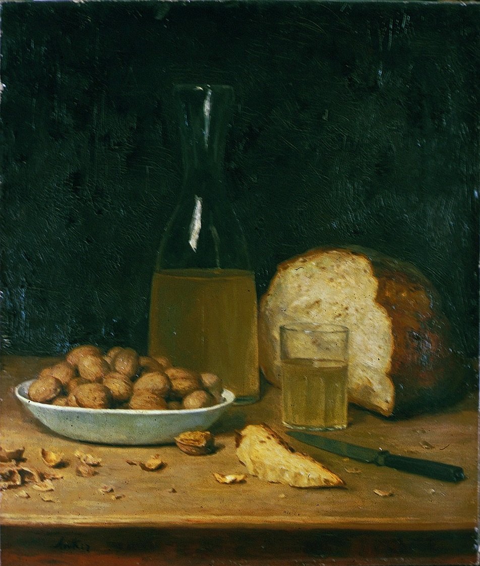 Vino blanco nuevo y nueces de Albert Anker