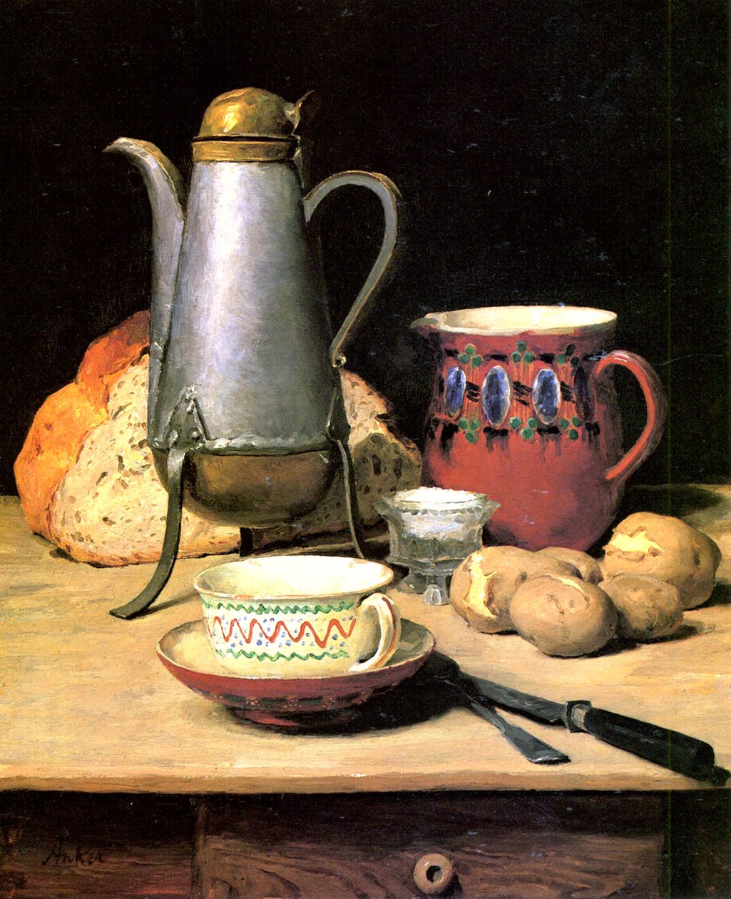 Bodegón, café y patatas de Albert Anker