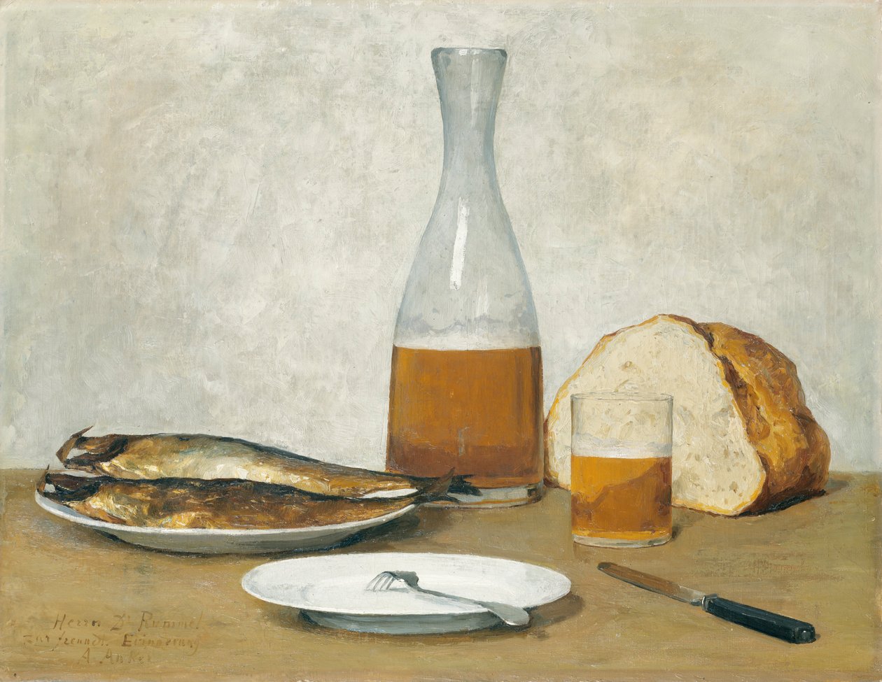 Bodegón, arenques de Albert Anker