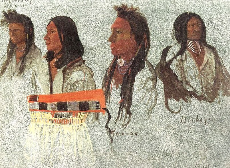 Cuatro indios, boceto de Albert Bierstadt