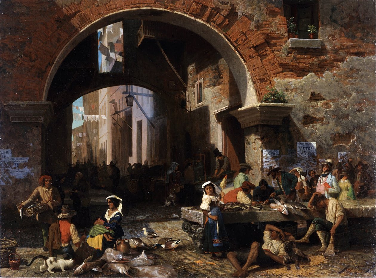 Mercado de pescado romano. Arco de Octavio de Albert Bierstadt