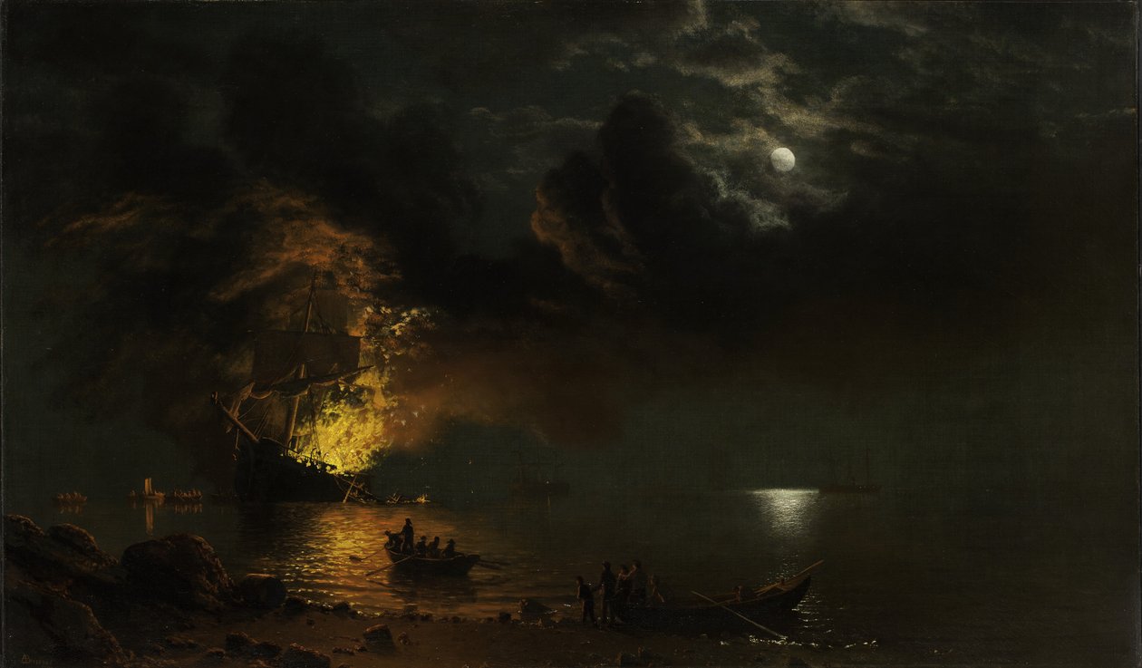 El Barco en Llamas de Albert Bierstadt